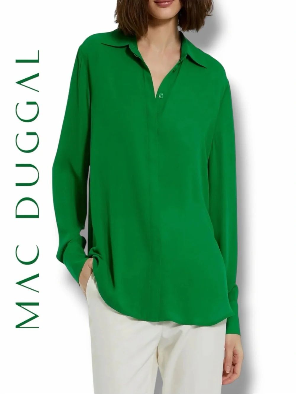 MAC DUGGAL Women’s Spring Green Button-Front Blouse/Shirt in the Size Medium